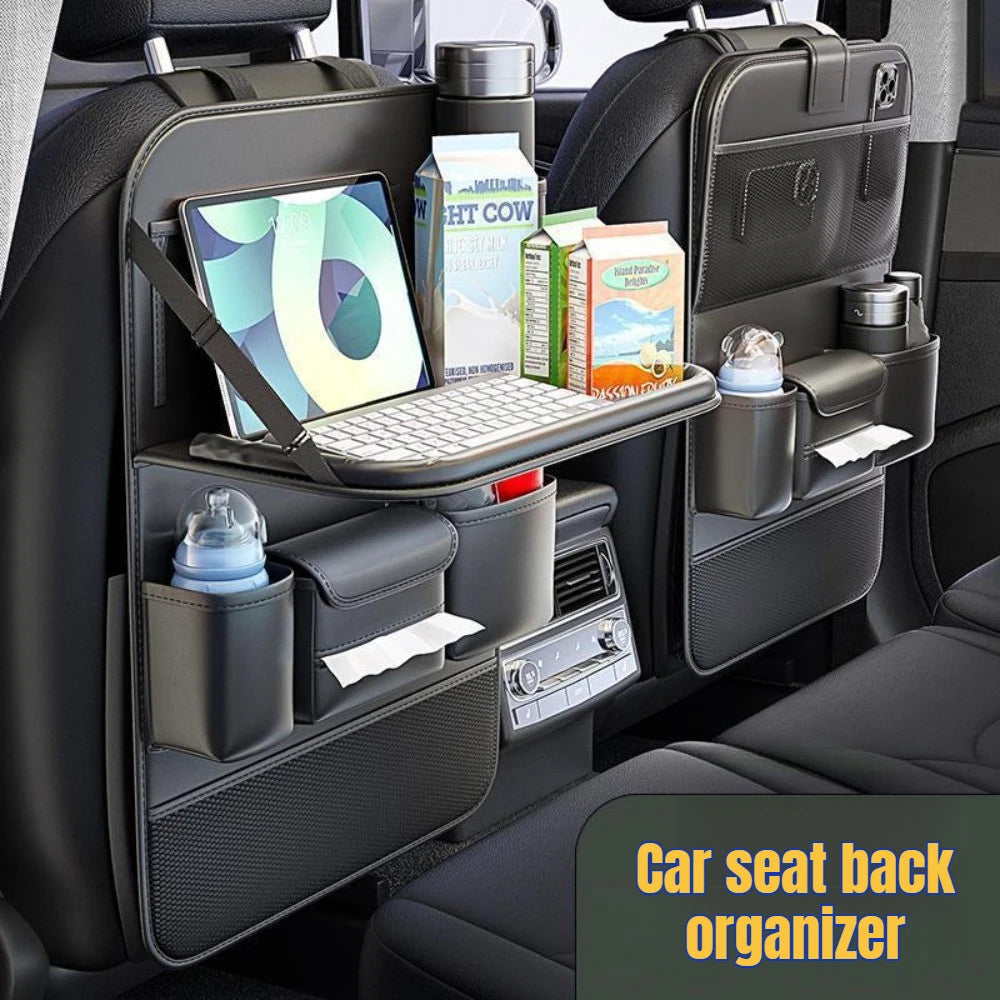 Organizador para asiento trasero con bandeja plegable y portapañuelos